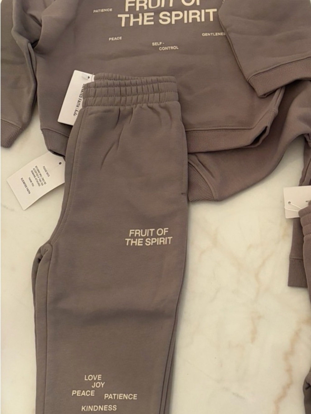 Kids 'Fruit of the Spirit' Jogger Set in Taupe